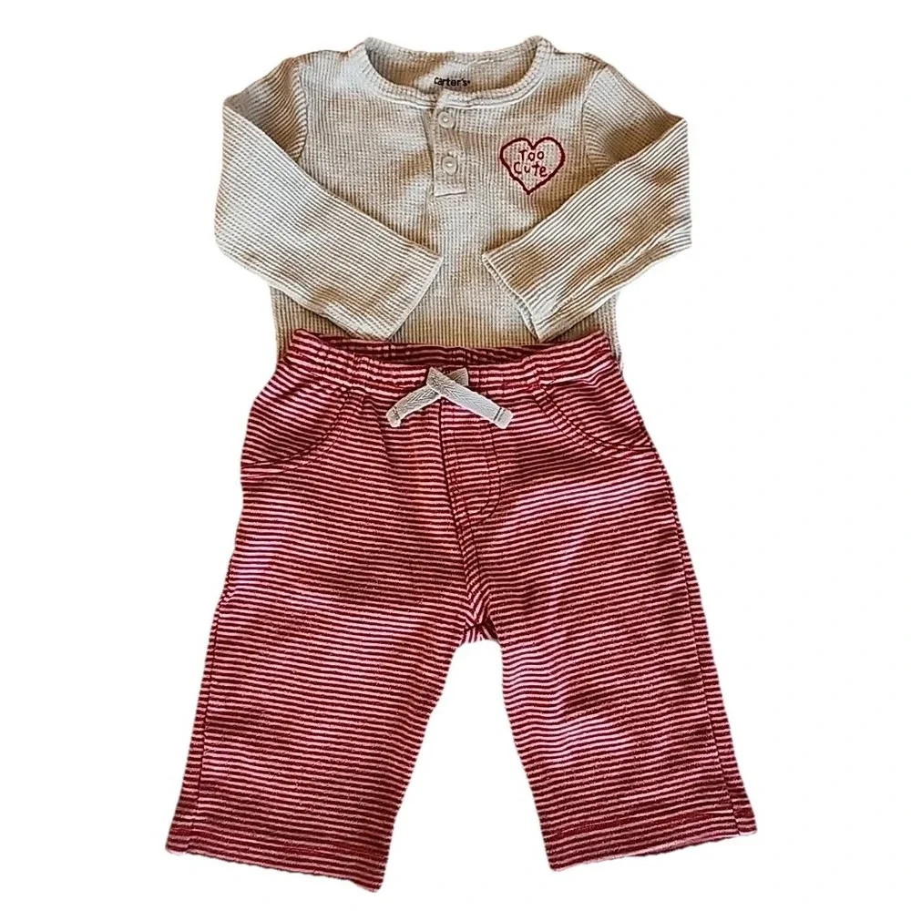 Carters 3-pc Holiday Winter Long Sleeve Bodysuits & Pant Set Baby Boy Sz 6 Mos